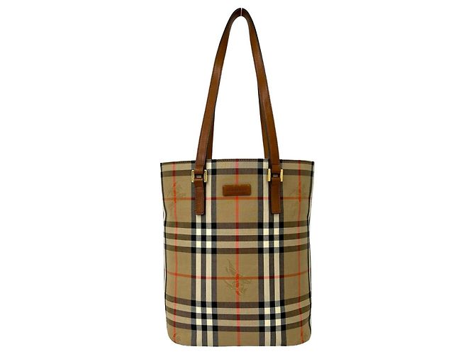 Sac cabas Burberry Nova Check Shadow Horse Pattern Marron Beige