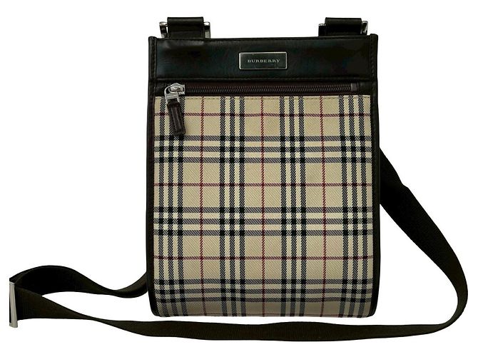 Borsa a tracolla Burberry Nova Check in tela e pelle Marrone Beige
