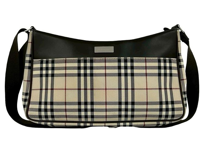 Bolsa de Ombro Burberry Nova Check em Lona e Couro Marrom Bege