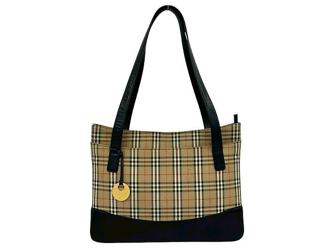 BURBERRY Nova Check Canvas Leder Tote Bag Schwarz Beige