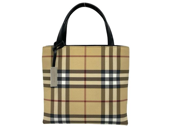 Mini mala tote Burberry Nova Check em lona e couro Preto Bege