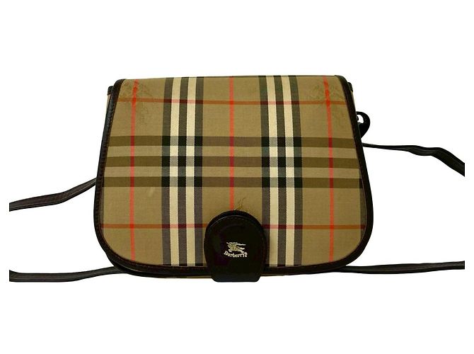Borsa a tracolla Burberry Nova Check Shadow Horse Pattern in tela e pelle Marrone Beige