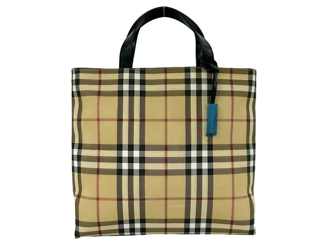 Burberry Nova Check Pattern Lederhandtasche Schwarz Beige
