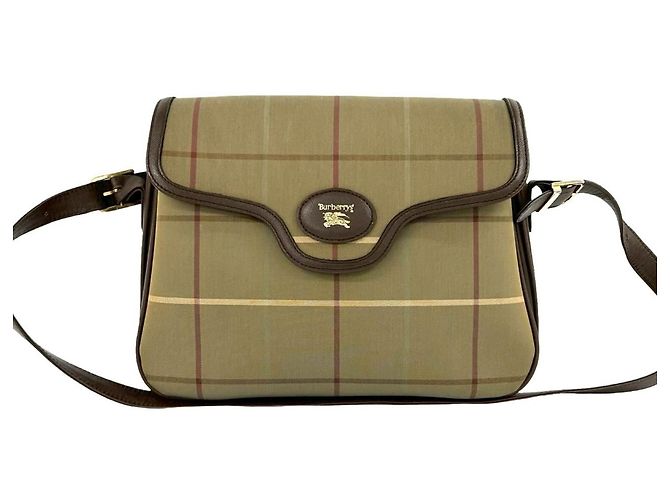 Bolsa de Ombro Burberry Shadow Horse Logo Nova Check Pattern Marrom Caqui