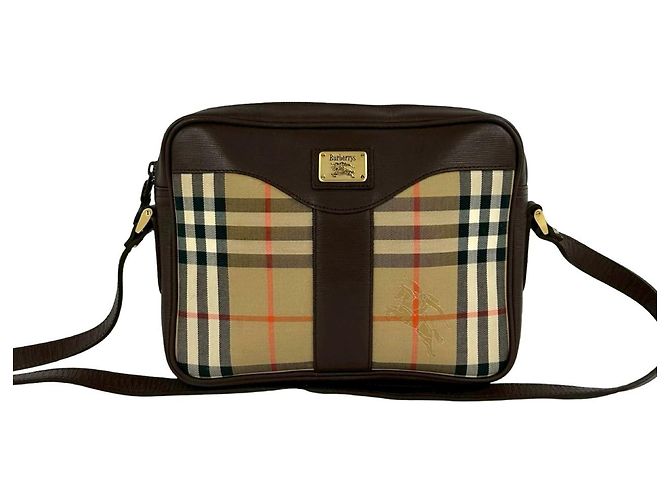 Bolsa de Ombro Burberry Nova Check Shadow Horse Pattern Marrom Bege