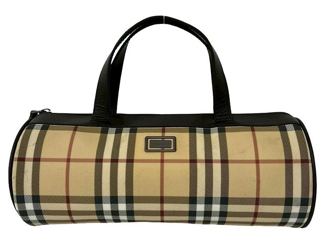 Bolso de mano de cuero Burberry Nova Check Pattern Castaño Beige