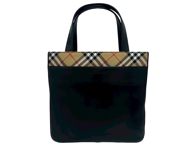 Sac à main Burberry Logo Nova Check Noir Beige