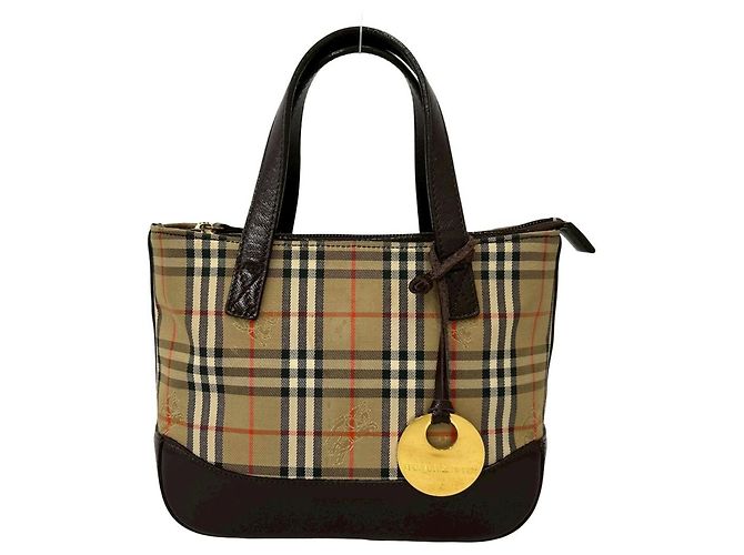 Mini mala tote Burberry Nova Check com padrão Shadow Horse Marrom Bege