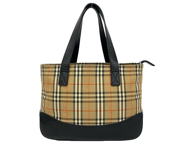 Bolsa de mão Burberry Nova Check em lona e couro Preto Bege