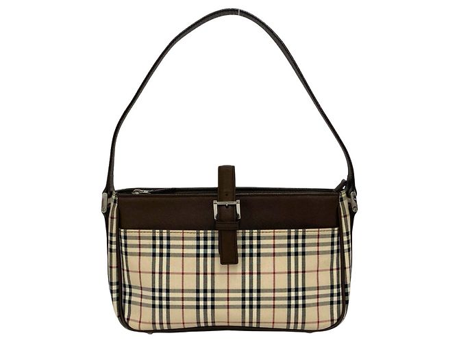 Burberry Nova Check Canvas Leather Semi-One Shoulder Bag Brown Beige