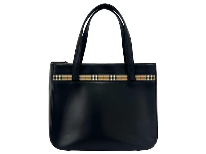 Mini mala tote Burberry Logo Nova Check Pattern Preto Bege