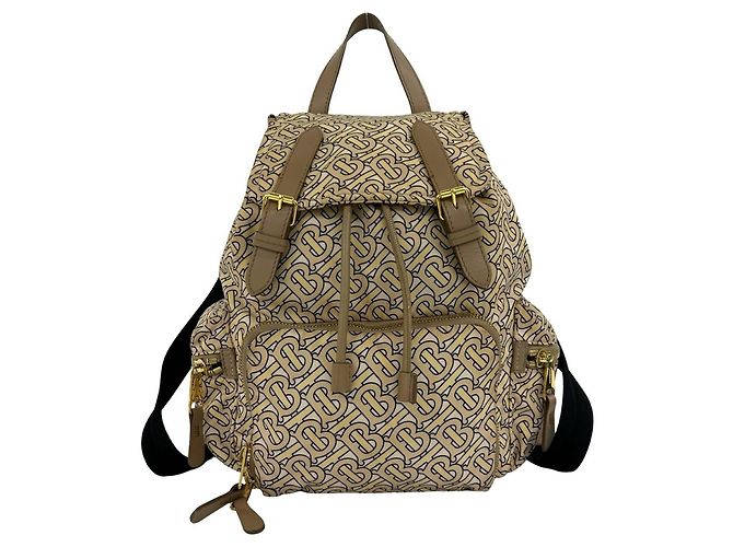 Burberry TB Monogram Nylon Leather Backpack Beige