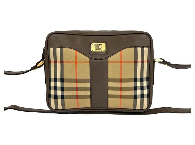 Bolsa de Ombro Burberry Nova Check Pattern Marrom Bege