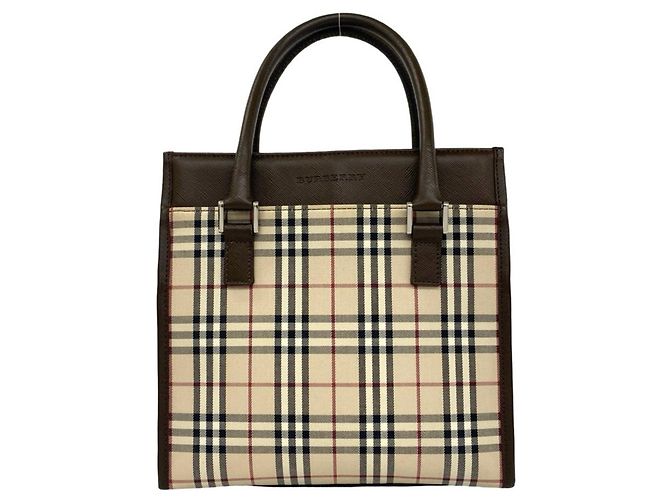 Burberry Nova Check Pattern Handbag Brown Beige