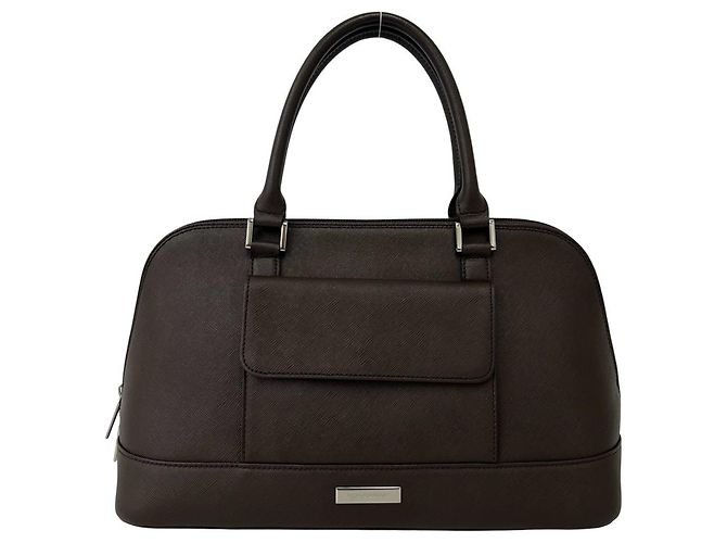 Bolsa de mão em couro Burberry Logo Hardware Nova Check Pattern Marrom