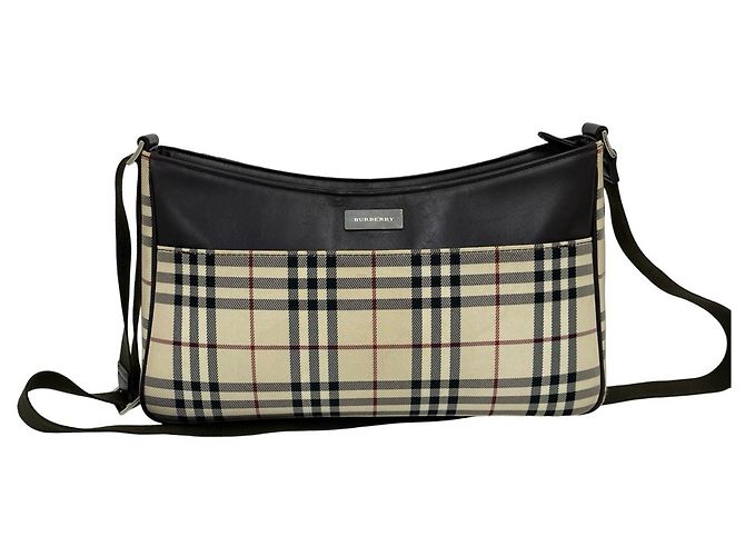 Burberry Nova Check Pattern Canvas Leather Shoulder Bag Brown Beige