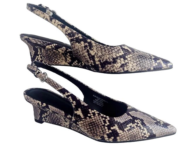 & Other Stories Leather strap wedge pumps Black White Python print