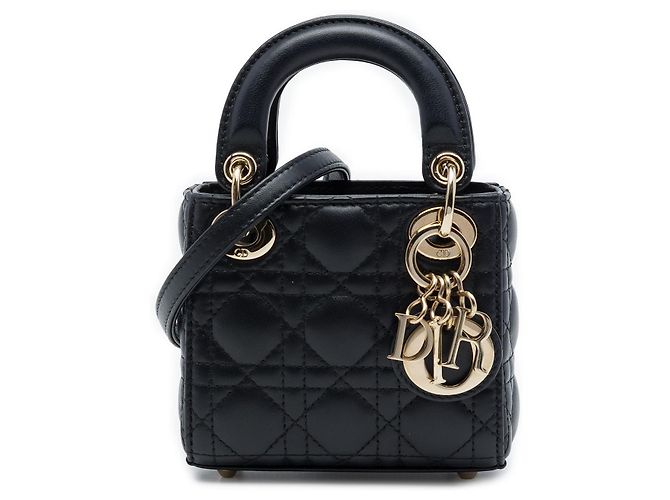 Autre Marque Dior Black Micro Lambskin Cannage Lady Dior Nero
