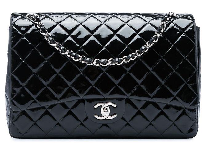 Chanel Black Maxi Classic Patent Double Flap Noir