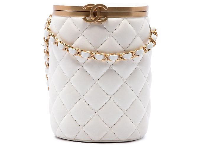 Bolsa Chanel Crown Box Small em pele de cordeiro acolchoada branca Branco