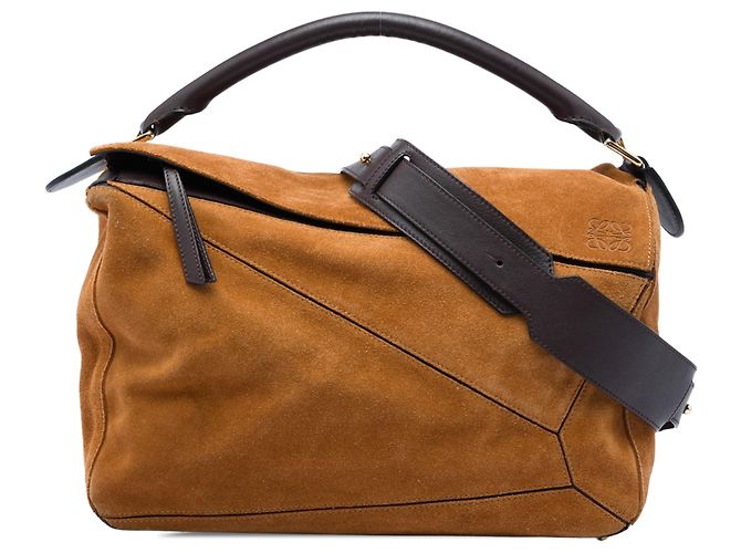 Sac Puzzle Satchel LOEWE en daim marron Large