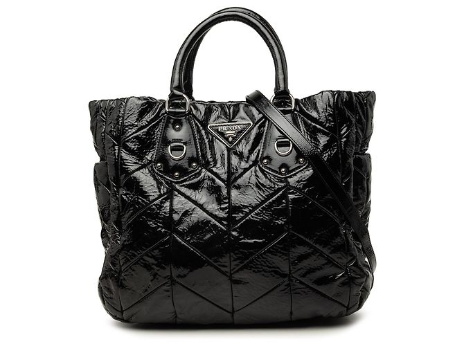 Tote Convertible Prada Black Impuntu Vernice Nero