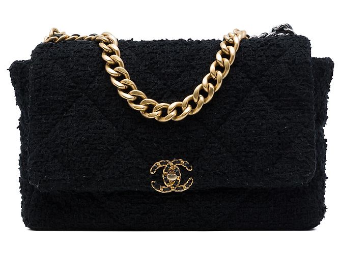 Chanel Black Maxi Tweed 19 Flap Negro