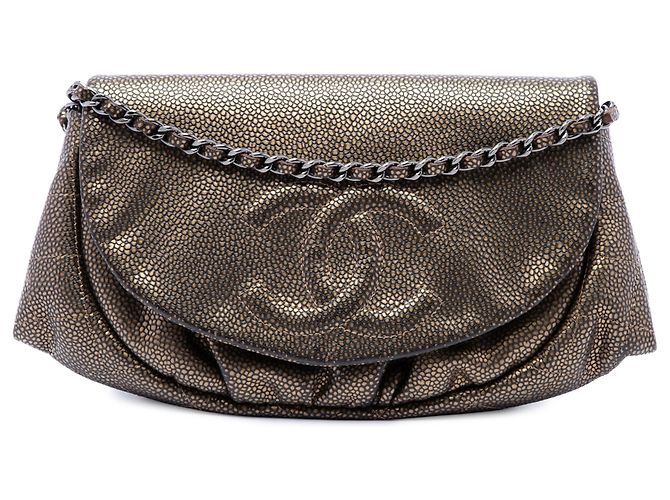 Chanel Gold CC Metallic Caviar Half Moon Wallet on Chain Doré