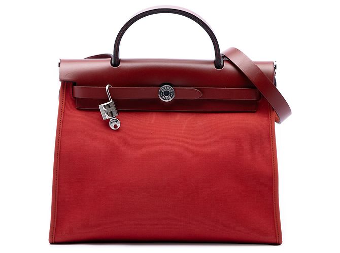 Hermès Red Toile Herbag Zip 31 Rouge
