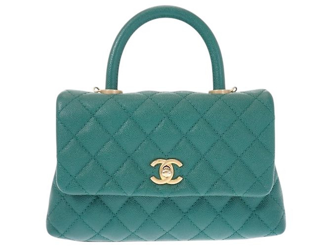 Bolsa Chanel Mini Quilted Caviar Coco Top Handle Verde
