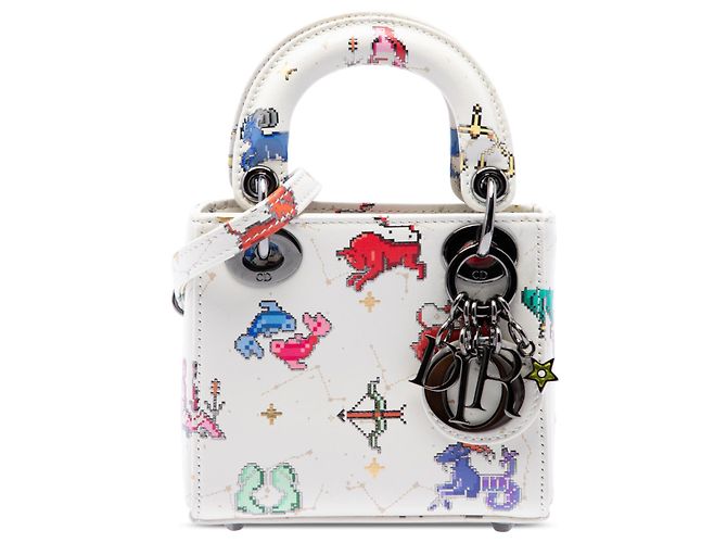 Dior White Micro Calfskin Pixel Zodiac Lady Dior Blanc