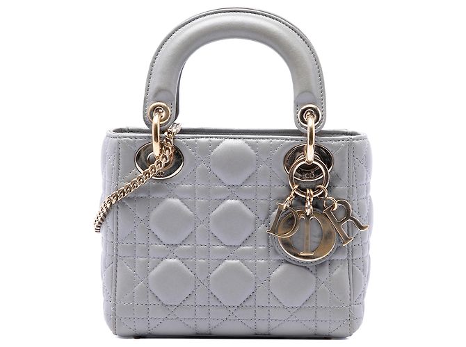 Autre Marque Dior Gray Mini Lambskin Cannage Lady Dior Marrom