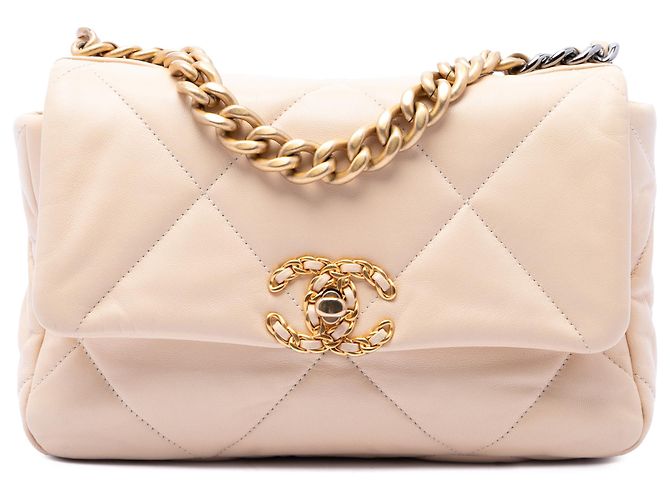 Chanel 19 Flap Medium en agneau marron Beige
