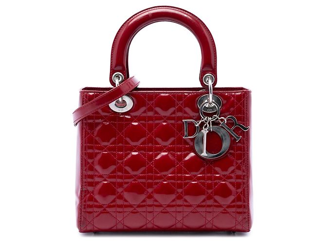 Autre Marque Dior Red Medium Patent Cannage Lady Dior Rouge Bordeaux