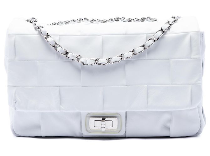 Chanel White Jumbo Lambskin Patchwork Reissue 2.55 Igloo Flap Branco
