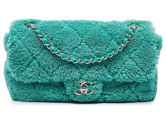 Chanel Green Medium Quilted Terry Cloth Coco Beach Flap Verde