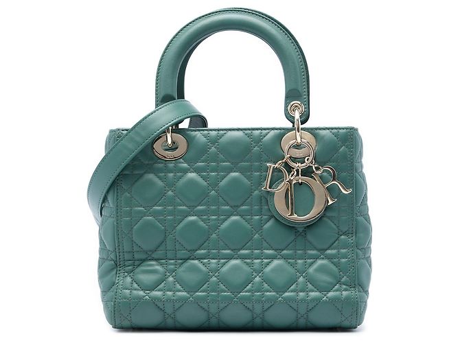 Autre Marque Dior Green Medium Lambskin Cannage Lady Dior Verde Verde escuro