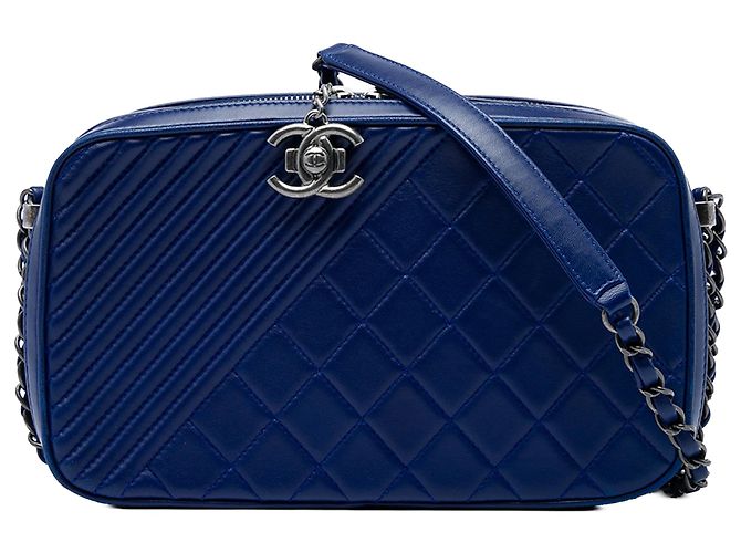 Borsa Camera Chanel Blue Large Quilted Lambskin Coco Boy Blu scuro