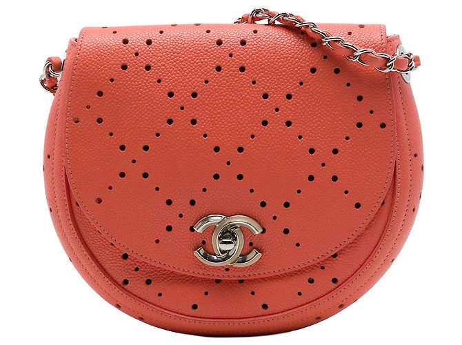 Chanel Orange Small CC Perforated Caviar Messenger Flap Pêche