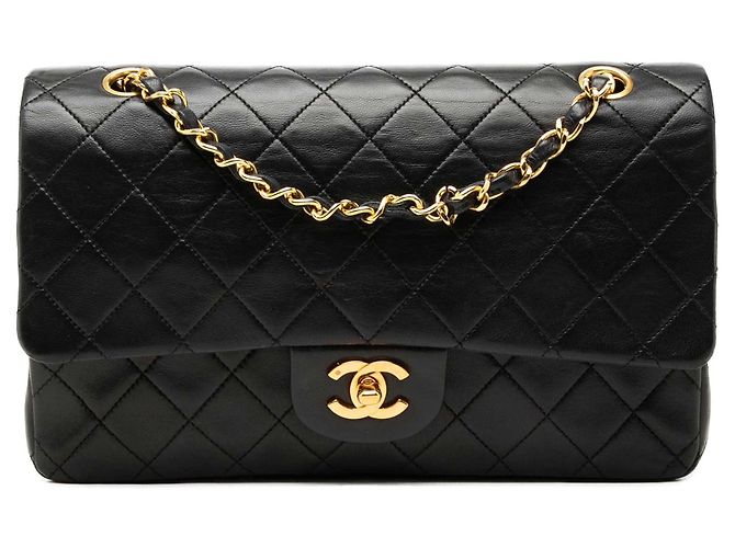 Chanel Black Medium Classic Lambskin Double Flap Nero