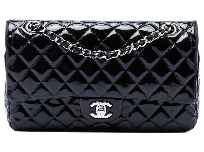 Chanel Black Medium Classic Patent Double Flap Nero