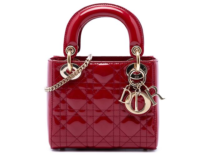 Dior Red Mini Patent Cannage Lady Dior Rouge