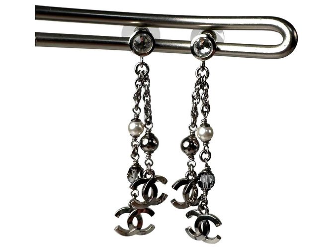Pendientes largos Chanel Coco Mark Plata