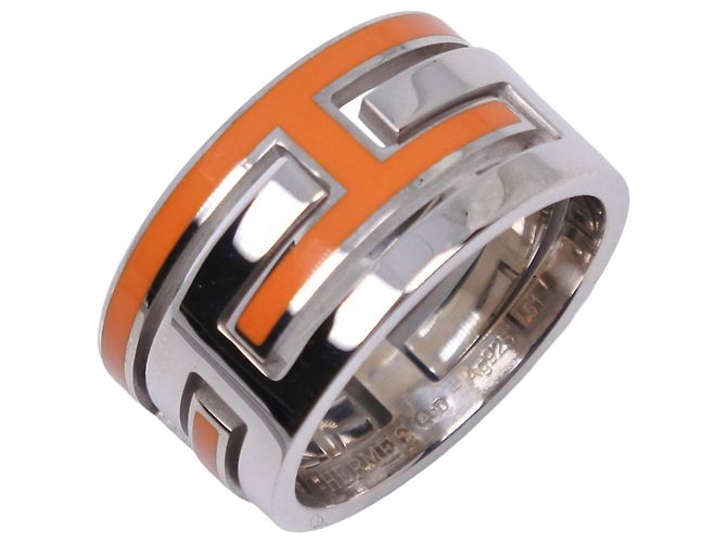 Ring Hermès Anello Hermes Move Ash Band Argento Arancione