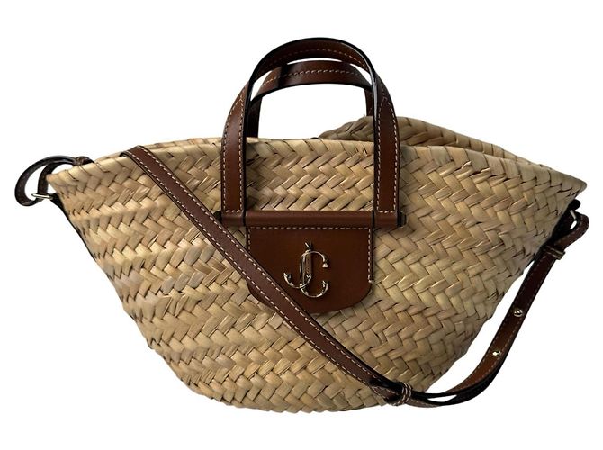 Borsa Cesto Macy in Raphia Jimmy Choo Marrone Beige
