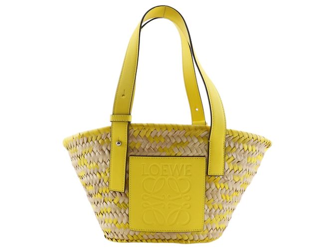 Petit sac cabas Loewe en raphia jaune et cuir