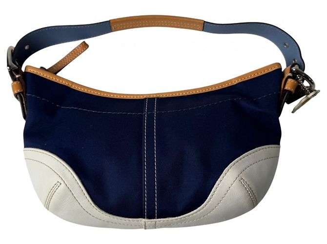 Bolsa Coach Soho Half Moon Denim 4431 Feminina Branco Castanho claro Azul marinho