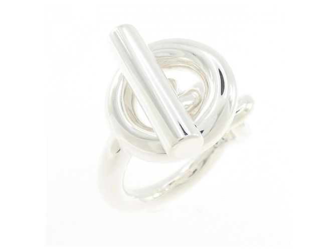 Ring Anel Faixa Hermès Croisette Prata