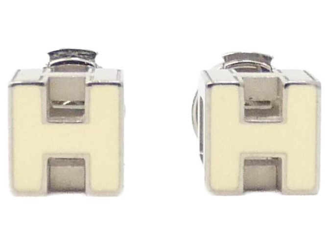 Hermès Hermes Cage d'H 604505FP Stud Earrings White Cream