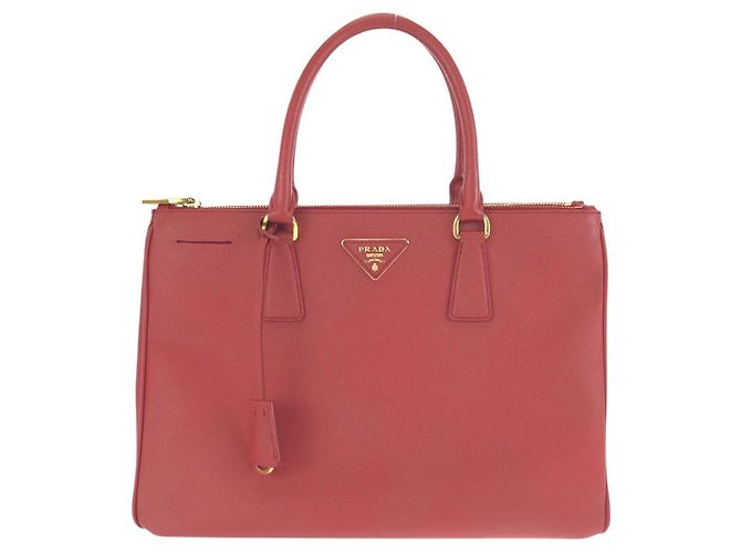 Prada Saffiano Triangle Logo Tote Red